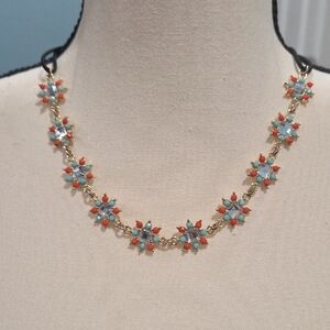 Gold, Orange and Turquoise Floral Choker Style Necklace